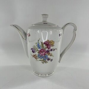 Antique Coffee Pot Footed Floral c 1903-1945 Winterling Bavaria Germany, 9.25" H